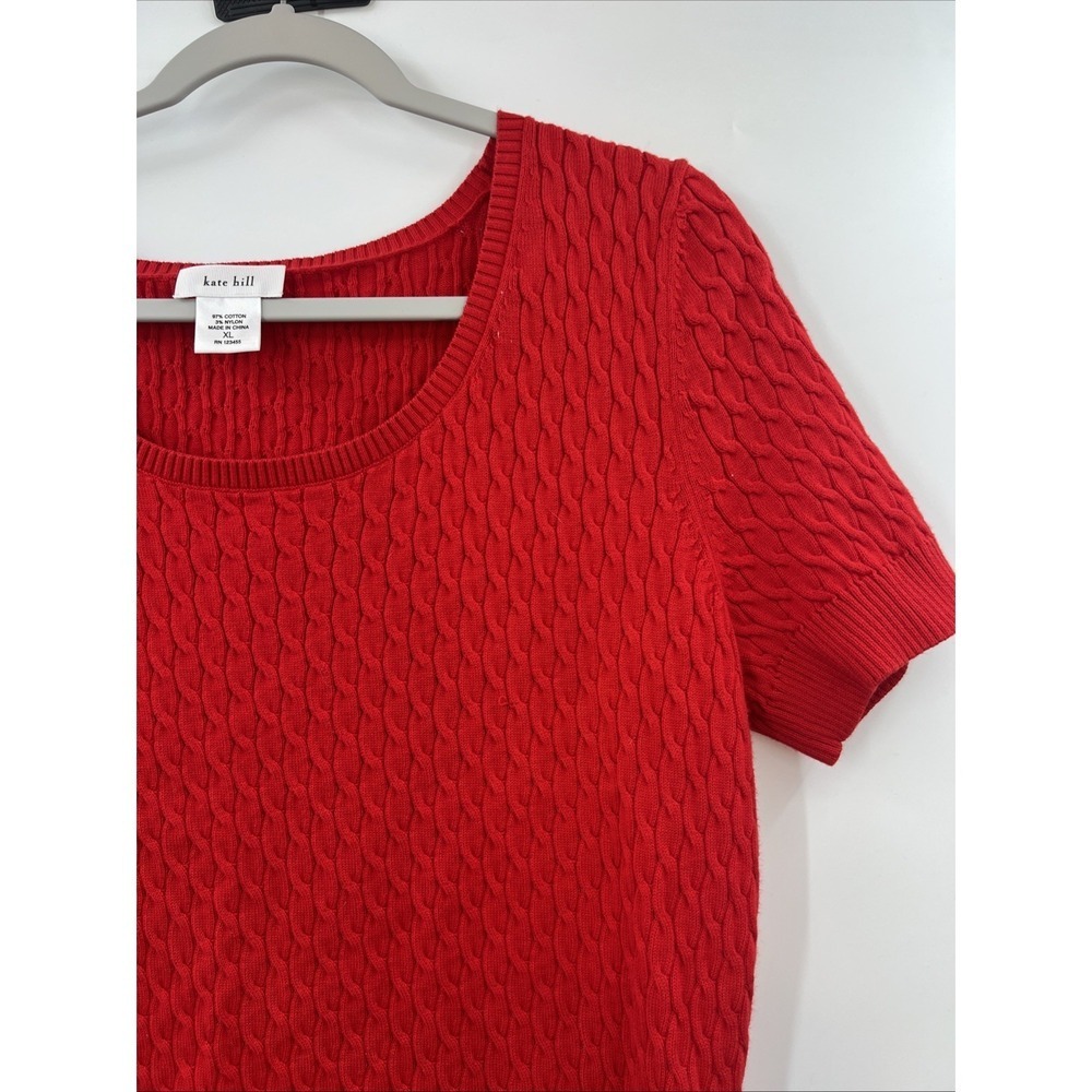 Kate Hill Red Short Sleeve Cable Knit Top Sweater RN 123455 XL - Picture 2 of 8